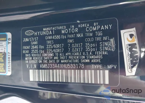 2017 Hyundai Tucson Se from USA, damaged, VIN KM8J33A4XHU533178